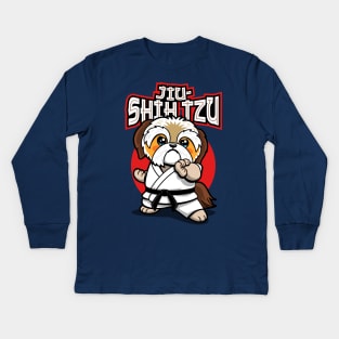 Jiu-Shih Tzu Funny Kawaii Shih Tzu Doing Jiu-Jitsu Martial Arts Kids Long Sleeve T-Shirt